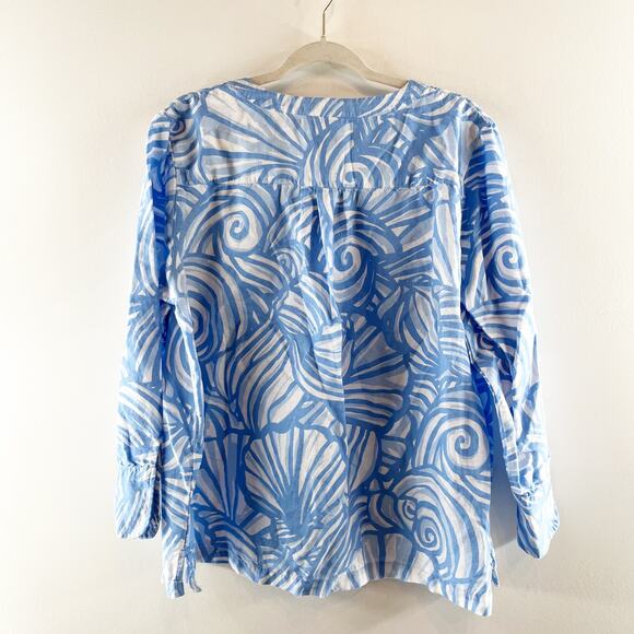 Vineyard Vines Blue and White Nautilus Shell Print Linen Blend Tunic Top XL - Picture 4 of 8